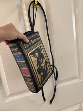 Alice in Wonderland Gold-Stamped Book Clutch crossbody purse zip new